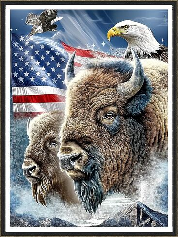 TEXORI 5D Diamond Art Kits for Adults 12x16inch Round Full Drill DIY Animals Gem Art Paint Crafts Wall Decor Gift for Beginners(Bison-Bald Eagle) in Saudi Arabia