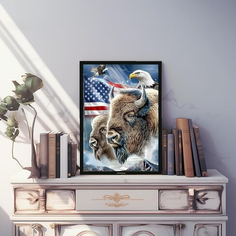 TEXORI 5D Diamond Art Kits for Adults 12x16inch Round Full Drill DIY Animals Gem Art Paint Crafts Wall Decor Gift for Beginners(Bison-Bald Eagle) in Saudi Arabia
