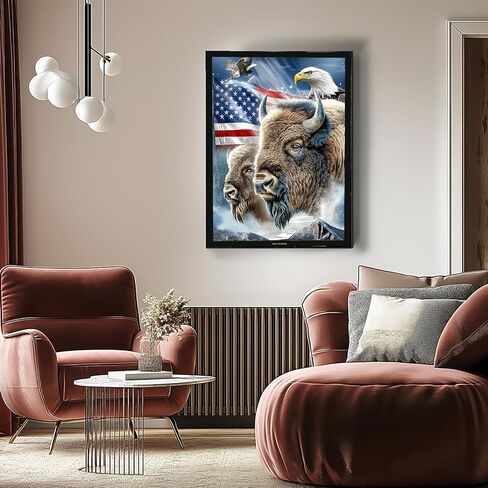 TEXORI 5D Diamond Art Kits for Adults 12x16inch Round Full Drill DIY Animals Gem Art Paint Crafts Wall Decor Gift for Beginners(Bison-Bald Eagle) in Saudi Arabia
