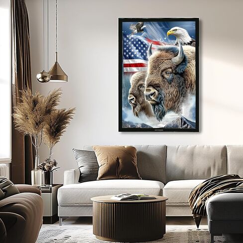 TEXORI 5D Diamond Art Kits for Adults 12x16inch Round Full Drill DIY Animals Gem Art Paint Crafts Wall Decor Gift for Beginners(Bison-Bald Eagle) in Saudi Arabia