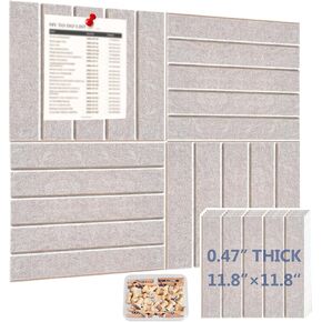 Cork Board Alternative - 11.8‘’ x 11.8’’ 4 Pack 0.47’’ Extra Thick Sand Color Felt Bulletin Board Tiles with Pushpins & Clips, Wall-Safe Pin Board for Office Decor, Home & Classrooms