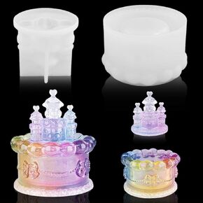 Voyyphixa 2Pcs 3D Castle Shaper Box Resin Molds Silicone Resin Jar Mold with Lid Epoxy Resin Casting Molds for DIY Jewelry Trinket Box, Candle Holder, Candy Jar, Resin Concrete Crafts Home Decor