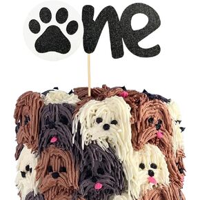Paw One Cake Topper Dog 1st Birthday Cake Topper Puppy Dog Birthday Glitter Cake Topper Dog Decoration