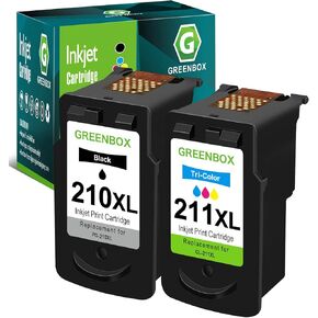 GREENBOX Remanufactured Ink Cartridge Replacement for Canon PG-210XL CL-211XL 210XL 211XL High Yield for Pixma IP2702 MX410 MP495 MP230 MP240 MP280 MX340 MX350 MX360 Printer (1 Black 1 Tri-Color)