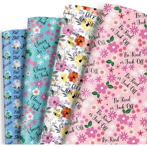 Dtiafu Funny Floral Wrapping Paper Rude Words Gift Wrap Paper - 8 Sheets 4 Style Bridal Shower Wrapping Paper for Birthday Wedding Holiday Anniversary - 20 x 28 Inch Per Sheet