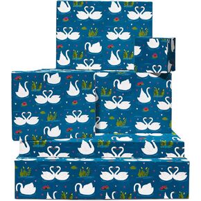 CENTRAL 23 Anniversary Wrapping Paper - Swans In Love - Heart - Valentine Wrapping Paper Sheets - For Men Women - Wedding Gift Wrap - Comes With Stickers
