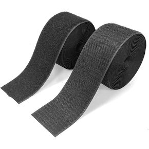 2 Inch Sew on Hook and Loop Style Non-Adhesive Back Nylon Strips Fabric Fastener Non-Adhesive Interlocking Tape Black,5 Yard (Black, 2")