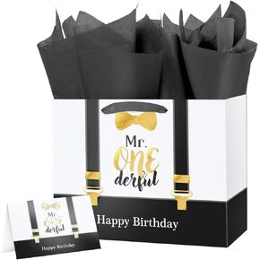 ysmile 1st Birthday Gift Bag for Baby Boy with Wrapping Tissue, 12" Mr One