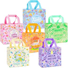 Easter Gift Tote Bags 6 Styles Easter Treat Bags Non-Woven Reusable Egg Hunt Bags for Easter Holiday Spring Party Favors and Gift Wrapping Supplies