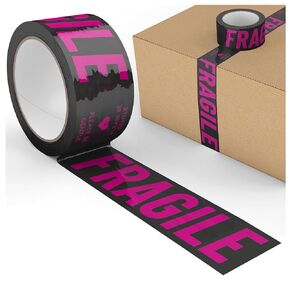 Fragile Packing Tape, Please Be Gentle, Cream Black Cute Designer Packaging and Shipping Tape for Small Business - Printed Tape for Moving, 1.88" x 110 Yards (330 feet)