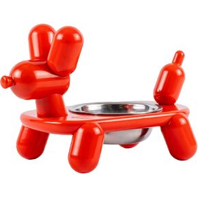 BigMouth Red Balloon Dog-Shaped Elevated Dog Bowl Stand with Stainless Steel Removable Bowl, Dishwashher Safe