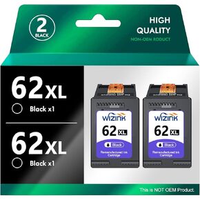 WIZINK 62 62XL Ink Cartridges Replacement 2black Ink cartridges for HP Ink 62 XL 62xl for Printer Envy 5660 7645 5540 7640 5643 5663 Officejet 5740 200 5746 5745 OfficeJet Mobile 200, 250 (2 Black)
