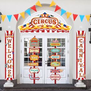 ShinyRelief 15 Pcs Circus Decorations Carnival Striped Awning Porch Banner Carnival Theme Directional Signs Welcome to the Circus for Birthday Party Supplies