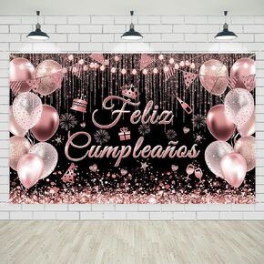 Avezano Feliz Cumpleaños Banner Mexican Happy Birthday Party Decorations Backdrop Spanish Fiesta Birthday Party Background (Rose Gold, 70.8 x 43.3 inch)