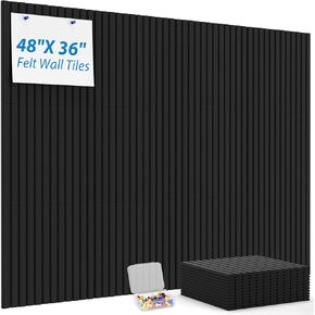 MaxGear Large Cork Board for Wall 48"x36", Felt Bulletin Boards, 12 Pack Felt Wall Tiles with Slat Wall Paneling, Large Cork Boards Alternative Push Pin Board Tack Board for Wall Office Home