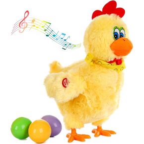 Plush Chicken Laying Eggs Toy Electric Stuffed Animal Crazy Chick Doll with Sound Music for Boys Girls (29.05cm)