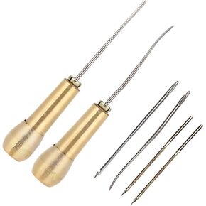 BORDSTRACT 6Pcs Leather Sewing Awl, Good Control Canvas Hand Stitch Sewing Needle Awl with 2 Copper Handle Craft Repair Kit Tools for Handmade Shoe and Leather Repair Stitching Sewing