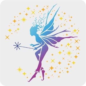 FINGERINSPIRE Fairy Stencil for Painting 11.8x11.8 inch Wisdom Fairy Stencil Reusable Wings Fairy Wands Craft Stencils Plastic PET Stars Drawing Stencil for Painting on Canvas Wall Home Decor