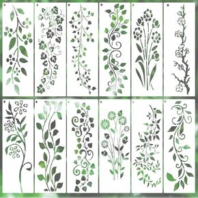 JIYIN 12 Sheet Leaf Stencils for Painting on Wood, 12 x 4 inch Leaves Vine Stencil Reusable Stencils for Painting DIY Crafts Wood Walls Home Decor Scrapbook