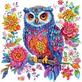 KEYIFA Diamond Painting Owl Flower Diamond Art Kits for Adults, Special Shaped Rhinestone Diamond Painting Kit for Beginner, Partial Drill Gems Art Craft for Home Wall Decor 12x12 inch