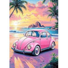 Lxmsja Seaside Diamond Art Kits for Adults, Car DIY Full Drill Diamond Painting Kits for Beginners, 5D Gem Art Crafts for Adults, Home Wall Decor 12x16 inch