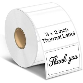 Rectangle Thermal Label Stickers, 3"×2" Thermal Stickers Self-Adhesive Direct Thermal Stickers Labels for Barcode Shipping Compatible with Thermal Label Printers, 500 Labels/Roll, White