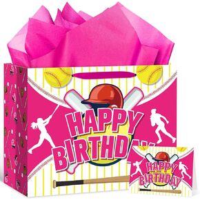 Basketball Gift Bag for Boys & Teens - Large Party Favor with Basketball Wrapping Paper & Card for Sport Themed Birthday Decorations