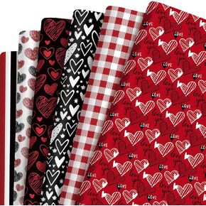 12 Sheets Valentine's Day Wrapping Paper - Romantic Love Heart Printed Gift Wrap for Birthday, Wedding, Anniversary - Red & Black Flat Folded Crafts Paper, 19.7"x27.6"