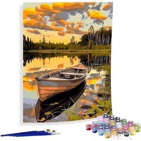 Diymood Paint by Numbers for Adults Landscape, DIY Oil PaintingBoat Sunset Lake Acrylic Paint by Number Kits for Kids Adults Beginner for Home Wall Decor 16x20 inch