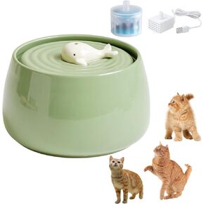 Ceramic Cat Water Fountain, 45oz/1.3L Ultra-Silent Automatic Pet Water Dispenser for Cats Indoor with Cute Whale Design, Activated Carbon Filter