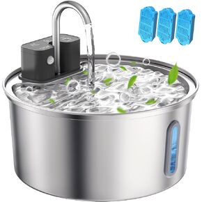 Wireless Cat Water Fountain - 108oz/3.2L Automatic Cat Water Fountain Cordless, Stainless Steel Battery Operated Pet Fountain Rechargeable Water Dispenser for Cats, Dogs, Multiple Pets