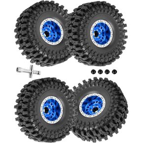1.9 Beadlock RC Wheels and Tires for 1/10 RC Crawler Axia1 SCX10 SCX10 II 90046 SCX10 III AXI03007 TRX4,Aluminium 1.9 Beadlock Wheels Soft Rubber Tires,4PCS,Navy Blue