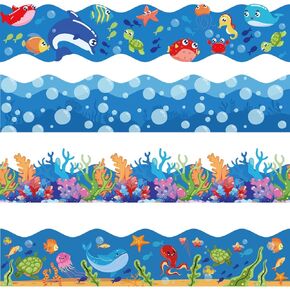 76Ft Ocean Bulletin Board Borders, Summer Ocean theme Classroom Bulletin Board Decorations, Under The Sea Trim Borders for School Supplies Classroom Door Wall Decor, Blue