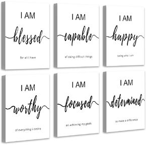 Drsoum Inspirational Wall Art Office Decor ، مطبوعات فنية تحفيزية للمكتب غرفة معيشة غرفة نوم ، ملصقات إيجابية إيجابية للأبيض والأسود للنساء ، مجموعة من 6 ،