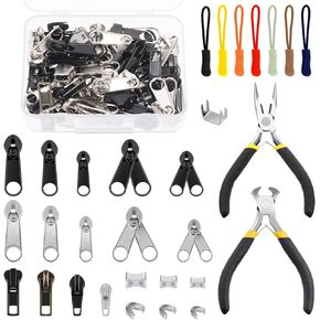 Glarks 144pcs #3#5#8 Zipper Repair Kits Includes 62pcs Zipper Replacement 70pcs Stops 10pcs Pulls with 2pcs Install Pliers, Zipper Sliders Zipper Pull Replacement Zip Fixer Part for Bags, Jackets