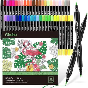 Ohuhu Markers Brush Tip 80-Colors with 72-Sheet Coloring Book - Double Tipped Markers for Adults Coloring Books - Art Marker Set Bundles with 100% Bleed-Proof Coloring Pages - Fine & Brush Dual Tips