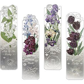 JA&MIU 4 PCS Metal Bookmarks with Tassel,Flower Metal Bookmark, Violet, Tulip, Iris, Lily of The Valley, Pretty Bookmarks for Women, Writers Book Fans Teenagers Beautiful Bookmarks, Holiday Present