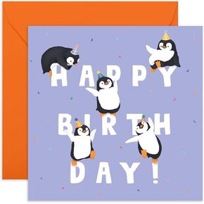 CENTRAL 23 Happy Birthday Card - Penguin Birthday Letters - Cute Animal Cards for Boys and Girls - Happy Birthday Card for Men Women - Comes with Fun Stickers Recyclable