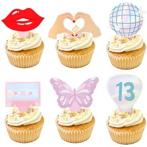 24Pcs Eras Party Cupcake Toppers Music Cupcake Toppers Popular Singer Cupcake Toppers Concert Party Cake Decoration Music Singer Cupcake Pick Bridesmaid Cupcake Accessory Brithday Cake Decorations