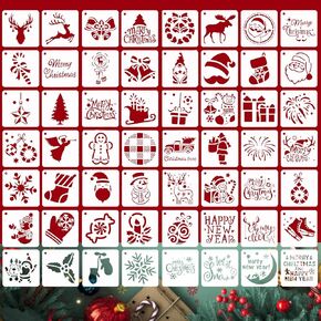 Christmas Painting Stencils, 56PCS Reusable 3-Inch Holiday Craft Stencils for Wood, Scrapbooking, Rock Art, and DIY Decorations
