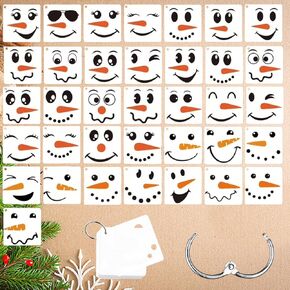 Christmas Snowman Face Stencils for Crafts Reusable Drawing Stencils, Small Ornament Stencils for Painting on Wood Christmas Balls Wall Home Decorations (6 * 24PCS)