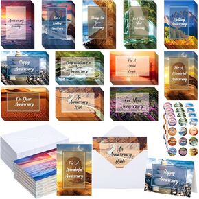 48 Sets Religious Anniversary Greeting Cards Celebrating Your 12 Designs with Scripture Christian Anniversary Cards with Envelopes American(Scenery)