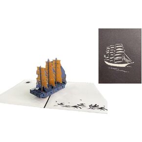 Yellow Ship 3D Pop Up Card for Father's Day, Retirement Card, Birthday Gift for Him, Card for Dad, Husband, Brother, Son, Grandpa, Male Colleague, S05