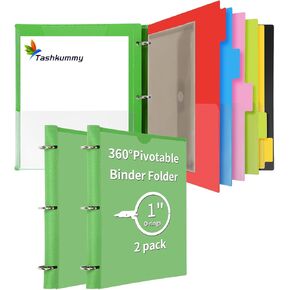 360° Pivotable Project Organizer Binder, 2 Pack 3 Ring Binder with Colored Tab Dividers with Pockets, Customizable Front Cover Multi Pocket Folder Binder for Home, School, Office- Green