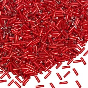 4000pcs Bugle Beads, Embroidery Tube Beads for Jewelry Making, Small Long Beads for Craft DIY Bracelet Necklaces Supplies, 7x2mm,Red