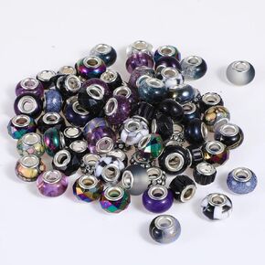 100 PCS حبات حفرة كبيرة ، راتنجات كبيرة من حبات القلم ، راتنجات كبيرة ، حبات أوروبية ديي ، حبات زجاجية كبيرة الثقب ، حبات الراين ، الخرز الكريستالي لأقلام صنع أقلام تصنيع الأساور السائبة (مزيج أسود)