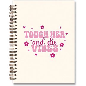 Trendy Vibes Spiral Notebook Journal,Preppy Pink College Ruled Spiral Hardcover Notebook for School Office,Cute Aesthetic Floral Hardcover Spiral Notebook for Teen Girls Women