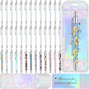 Yexiya 30 Pcs Sublimation Pen Kit Sublimation Pen Blank with Resealable Pouch Bag and Holographic Thank You Card Sublimation Ballpoint Pen School Supply for Christmas Office School Stationery Supply
