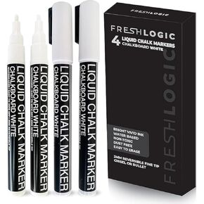 Liquid Chalk Markers - 4 White Fine Tip, Erasable, Non-Toxic, Water-Based Chalk Pens for Kids & Adults - White Chalk Markers for Blackboard, Chalkboard Paint, Glass for Businesses & Restaurants