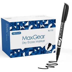 MaxGear Dry Erase Markers Black Fine Point, 15 Count Fine Tip Whiteboard Markers Bulk Low Odor Erasable for White Board, School Supplies for Classroom, Home, Office, 15 Count, Black